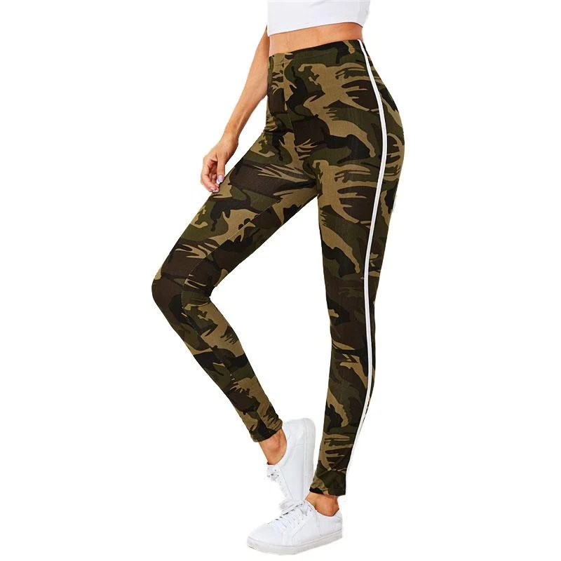 Savings Alert Camo Print Striped Leggings