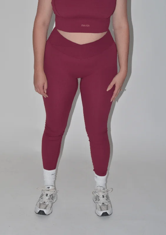 Online Exclusive V-Leggings - Burgundy Red