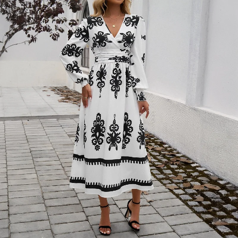 Hot Deal Women's Long Sleeve Dress 3D Effect Printing Mid-Length Skirt - White/Blue/Black/Army Green - Sizes S-2XL Hot Deal Women's Long Sleeve Dress 3D Effect Printing Mid-Length Skirt - White/Blue/Black/Army Green - Sizes S-2XL