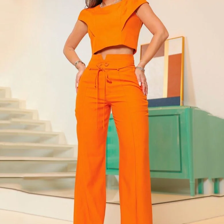 Don't Wait Women's Elegant Orange Two-Piece Set with Quarter Sleeves
